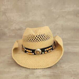 Bullhide Straw Cowboy Hat Womens Small Leather Beaded Concho Band Western Rodeo